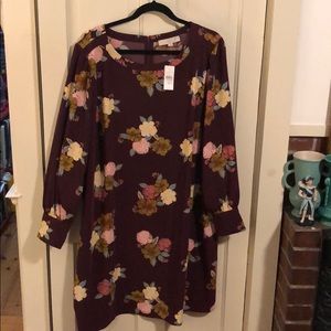 LOFTplus 22W Dark Maroon Floral Romantic Dress NWT